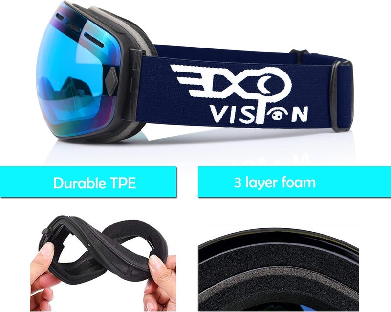EXP VISION Snowboard Ski Goggles Men Women Youth, Anti Fog OTG Winter Snow Goggles Spherical Detachable Lens - Image 3