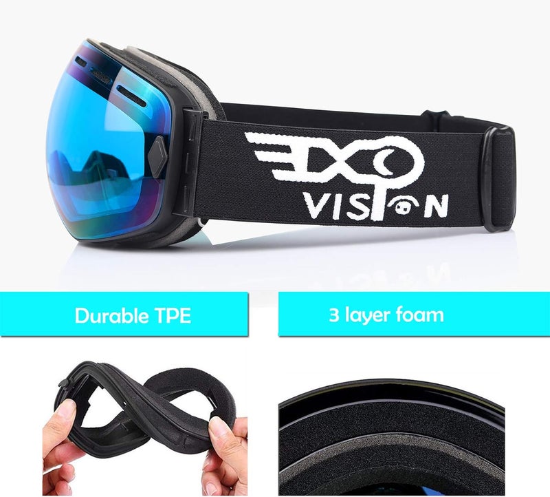 EXP VISION Snowboard Ski Goggles Men Women Youth, Anti Fog OTG Winter Snow Goggles Spherical Detachable Lens - Image 5