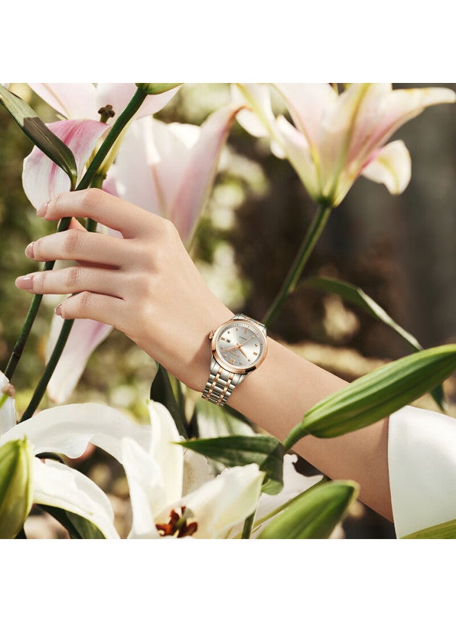Fiyta Classic Series, Silver-white Dial With Gold Steel Band, Business Women's Mechanical Wrisch, Holiday Gift For Wome - Image 1