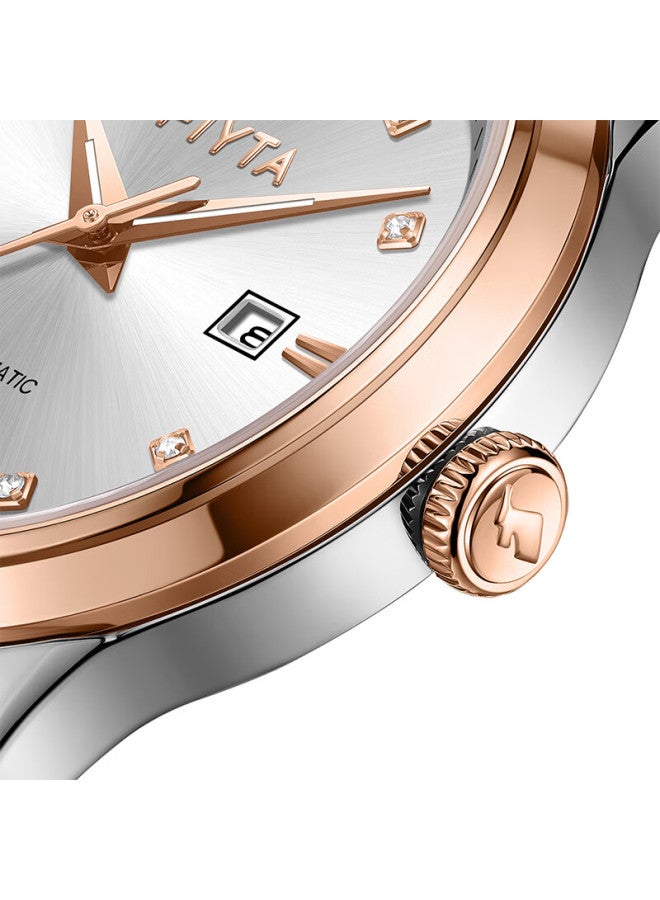 Fiyta Classic Series, Silver-white Dial With Gold Steel Band, Business Women's Mechanical Wrisch, Holiday Gift For Wome - Image 2
