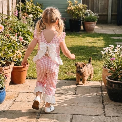 GOOCHEER Toddler Girl Clothes Baby Summer Outfits Plaid Ruffle Sleeveless Vest Tank Tops Pants Set 12 18 24 Month 2T 3T 4T (#Lace-Pink, 2-3T) - Image 3