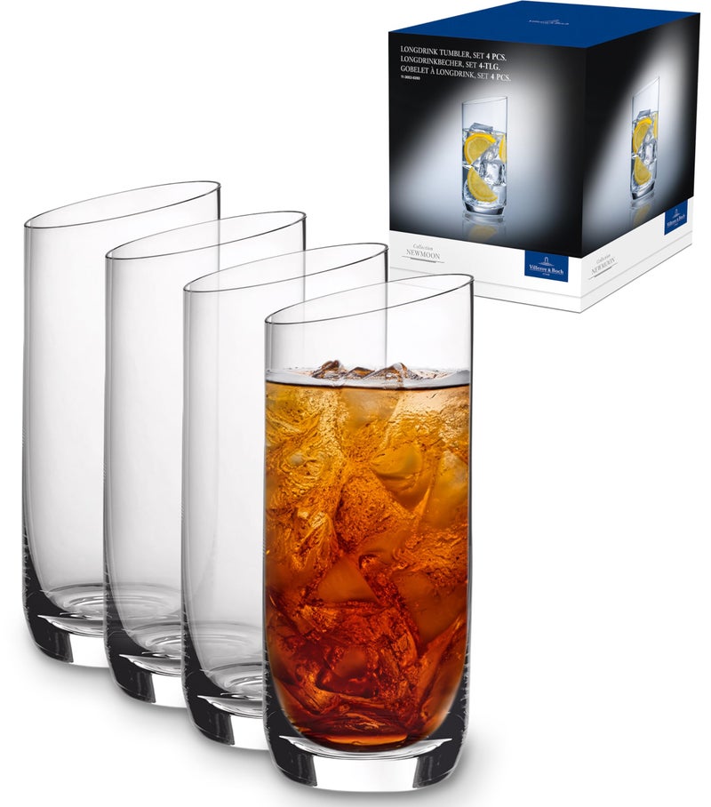 Villeroy & Boch Villeroy  Boch New Moon Set 4 Pieces Elegant Modern Sloping Long Drink Crystal Glass Transparent Dishwasher Safe 