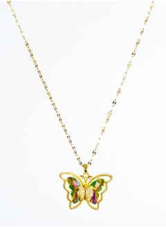 The Black Pearl Accessories Stainless Steel Necklace with a Green Pink Crystal Stone Butterfly  - Image 2