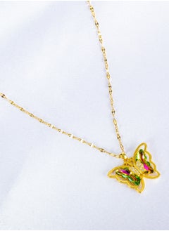 The Black Pearl Accessories Stainless Steel Necklace with a Green Pink Crystal Stone Butterfly  - Image 3