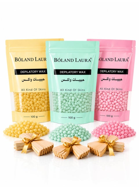 DEPILATORY WAX HARD WAX GRANULES FOR ALL KIND OF SKINS Consists of 3 boxes and 20 sticks