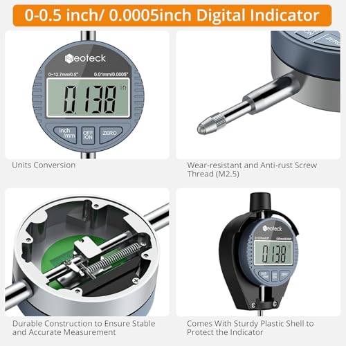 Neoteck Digital Dial Indicator Bore Gauge with 0.7"-6"/0.0005" Measuring Range and 6" Measuring Depth Dial Bore Gauge Set with 23PCS Anvils for Engine Cylinder Measurement - Image 3