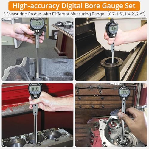 Neoteck Digital Dial Indicator Bore Gauge with 0.7"-6"/0.0005" Measuring Range and 6" Measuring Depth Dial Bore Gauge Set with 23PCS Anvils for Engine Cylinder Measurement - Image 2