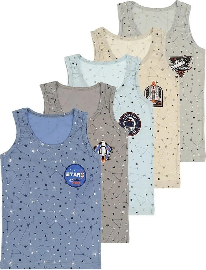 Donella 5 Pack Colorful Space Theme Boy Undershirt - 771171B