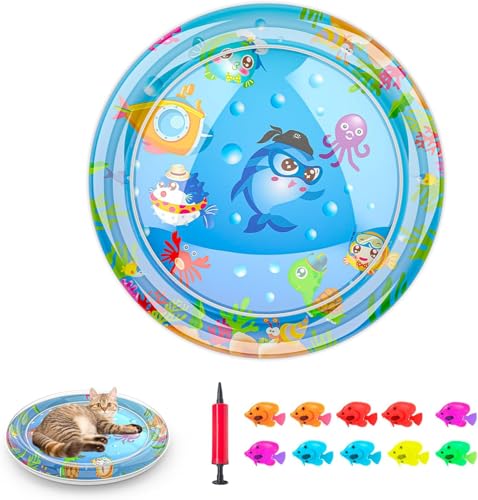 Baoyemes Inflatable Cat Dog Baby Water Mat Toy Newly Upgraded 2 Layers Thickened Premium AntiScratch Leak Proof Mat with Floating Fish for Indoor Kitten Cats Kids to Swatting Exercise Hunting Dolphin - Image 1