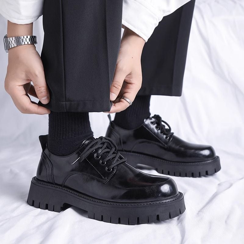 Leather Shoes Mens Autumn New Mens Black Casual Leather Shoes British Style Soft Sole Business Interior Height Increasing Wedding Groom Shoes LH808 Black - Image 3