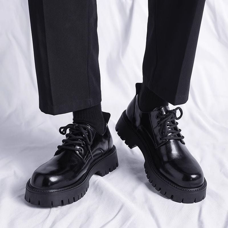 Leather Shoes Mens Autumn New Mens Black Casual Leather Shoes British Style Soft Sole Business Interior Height Increasing Wedding Groom Shoes LH808 Black - Image 4