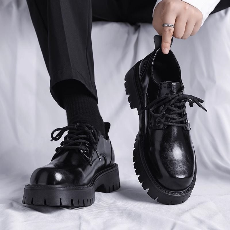 Leather Shoes Mens Autumn New Mens Black Casual Leather Shoes British Style Soft Sole Business Interior Height Increasing Wedding Groom Shoes LH808 Black - Image 2