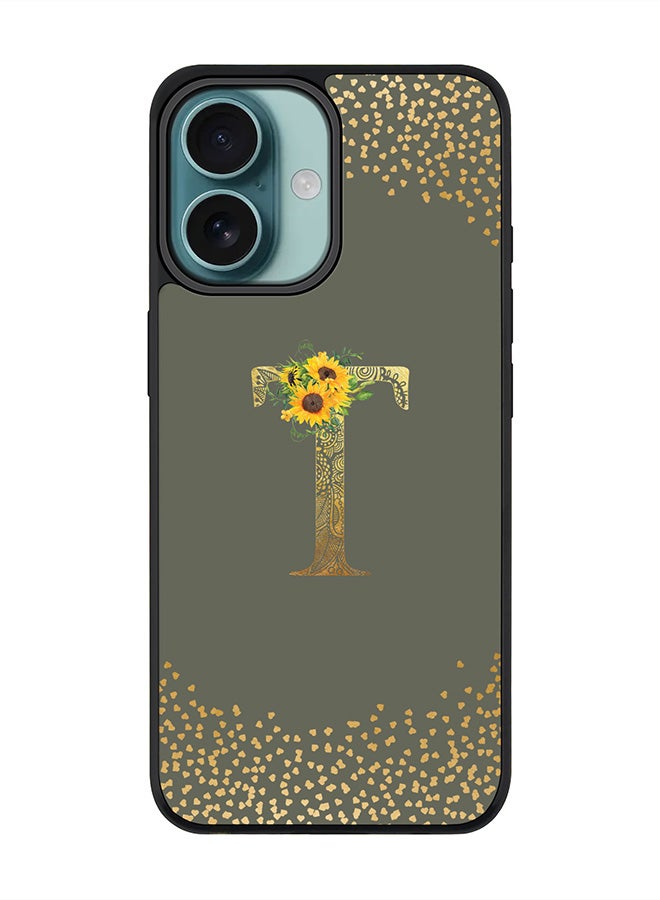 Stylizedd For iPhone 16 Case [Compatible with MagSafe] Slim Magnetic cover Phone Case iPhone 16 -Custom Floral Monogram - T (Olive Green ) - Image 1