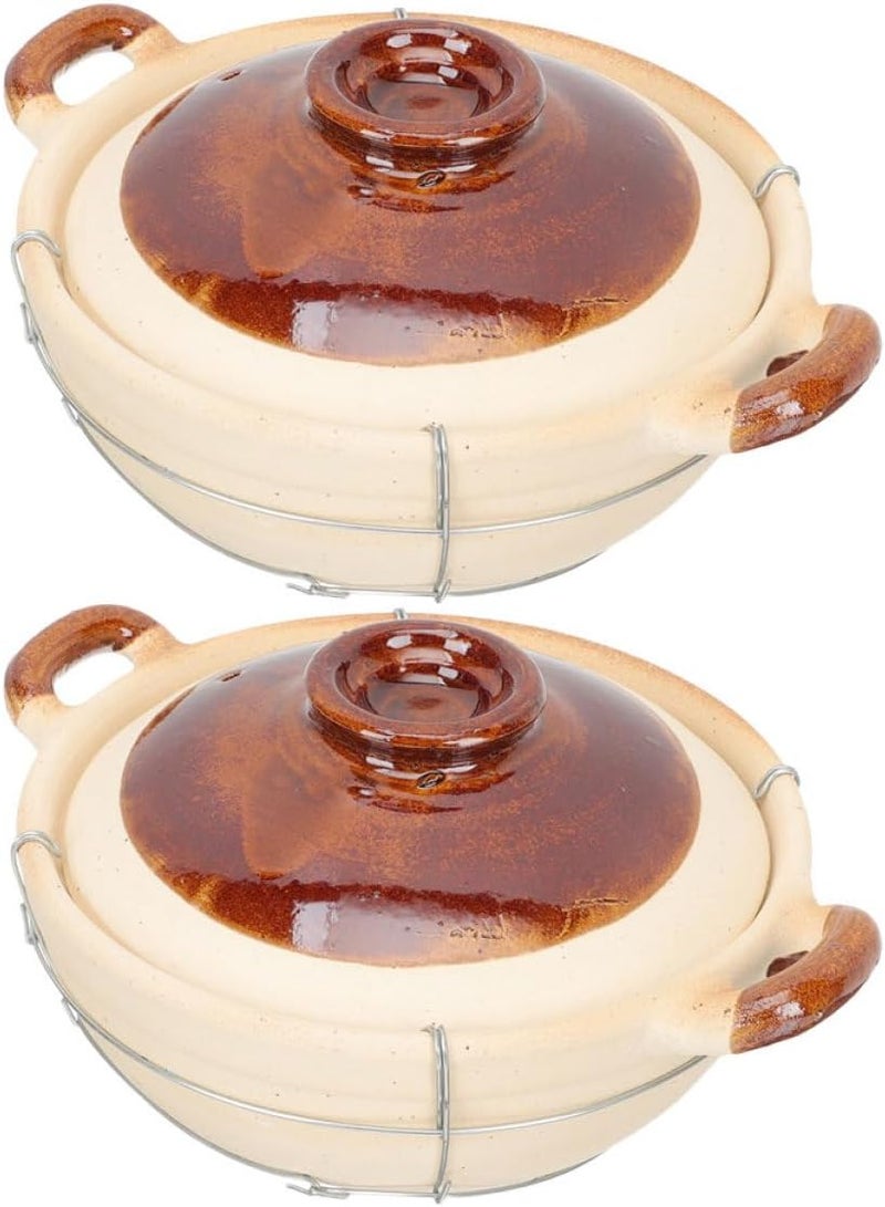 Uonlytech 2pcs 0.5l Single-handle White Clay Cooking Pots with Lid, Small round Casserole Cookware for Rice and Stew, Traditional Earthenware Suitable for Home Kitchen - Image 1