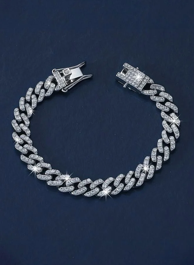 تايك تو سوار سلسلة كوبية فضي مُزين