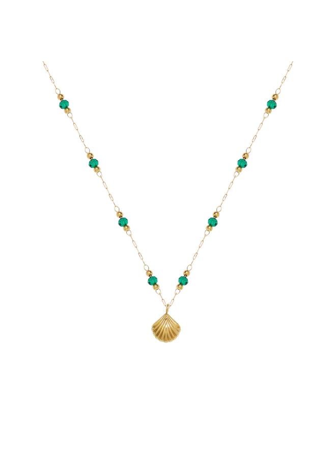 Xl208 Whale Rain Jewelry Handmade Chain Green Beads Small Shell Necklace Clavicle Chain Titanium Steel Plated 8k