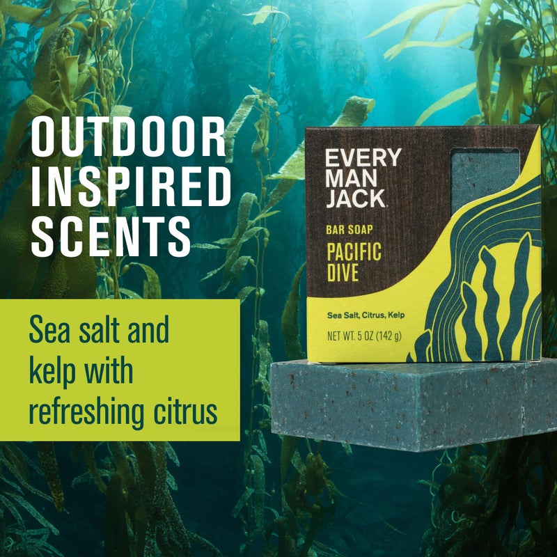 Every Man Jack Cold Plunge Mens Bar Soap - Pacific Dive Scent with notes of Sea Salt, Kelp, Refreshing Citrus - Deeply Cleans, Hydrates with Naturally Derived Ingredients and Light Grit - 5oz 2 Pack - Image 3