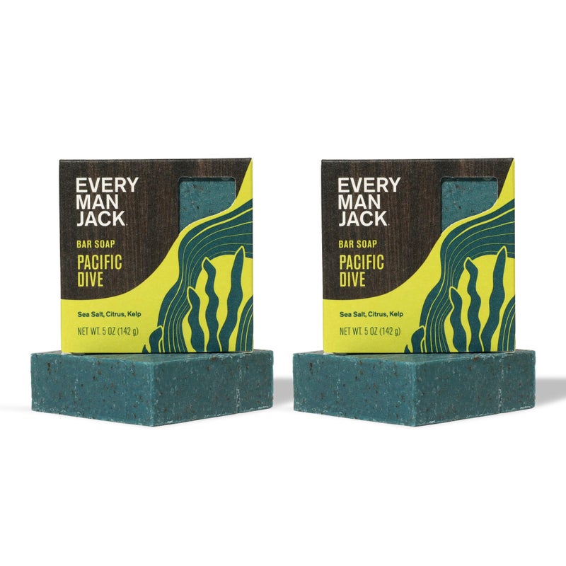 Every Man Jack Cold Plunge Mens Bar Soap - Pacific Dive Scent with notes of Sea Salt, Kelp, Refreshing Citrus - Deeply Cleans, Hydrates with Naturally Derived Ingredients and Light Grit - 5oz 2 Pack - Image 1