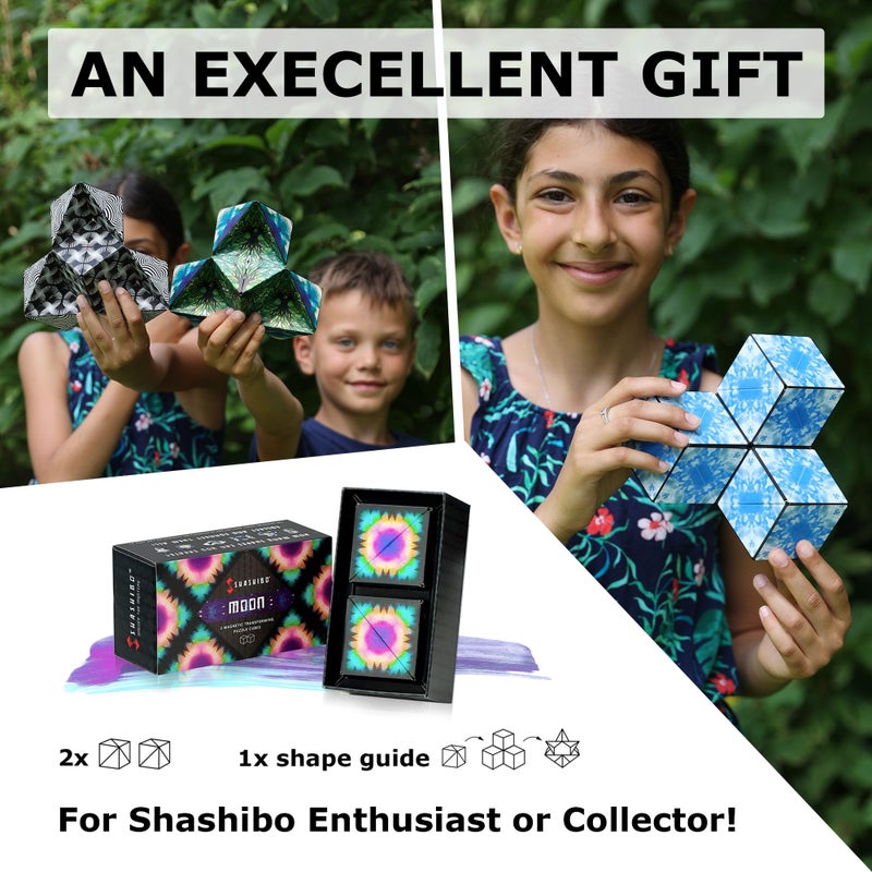 SHASHIBO Shape Shifting Box - Award-Winning  Patented Fidget Cube w/ 36 Rare Earth Magnets - Transforms Into Over 70 Shapes  Gift Box  Download Fun in Motion Toys Mobile App (Moon  2 Pack) - Image 4