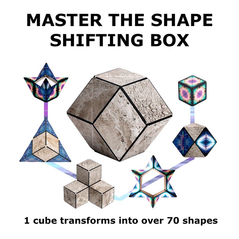 SHASHIBO Shape Shifting Box - Award-Winning  Patented Fidget Cube w/ 36 Rare Earth Magnets - Transforms Into Over 70 Shapes  Gift Box  Download Fun in Motion Toys Mobile App (Moon  2 Pack) - Image 3