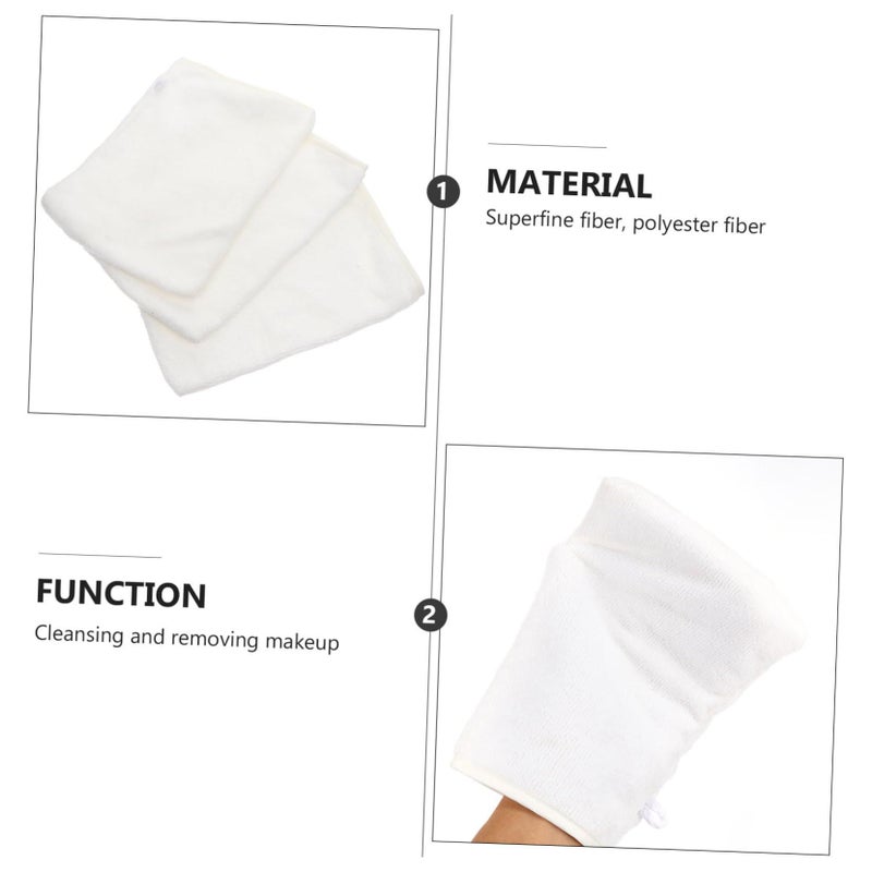 3pcs White Makeup Remover Gloves Exfoliating Face Wash Mitts For Facial Skin Cleansing - Image 3