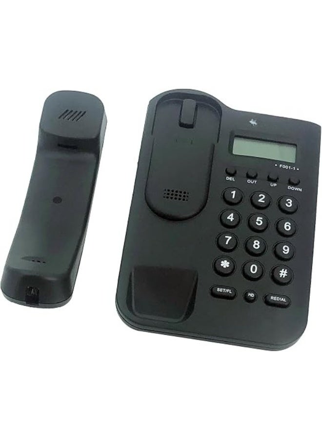 Corded landline phone with LCD display for caller ID, supports FSK and DTMF, memory for 50 incoming calls, redial and call waiting, suitable for desktop or wall mounting, black. - Image 3