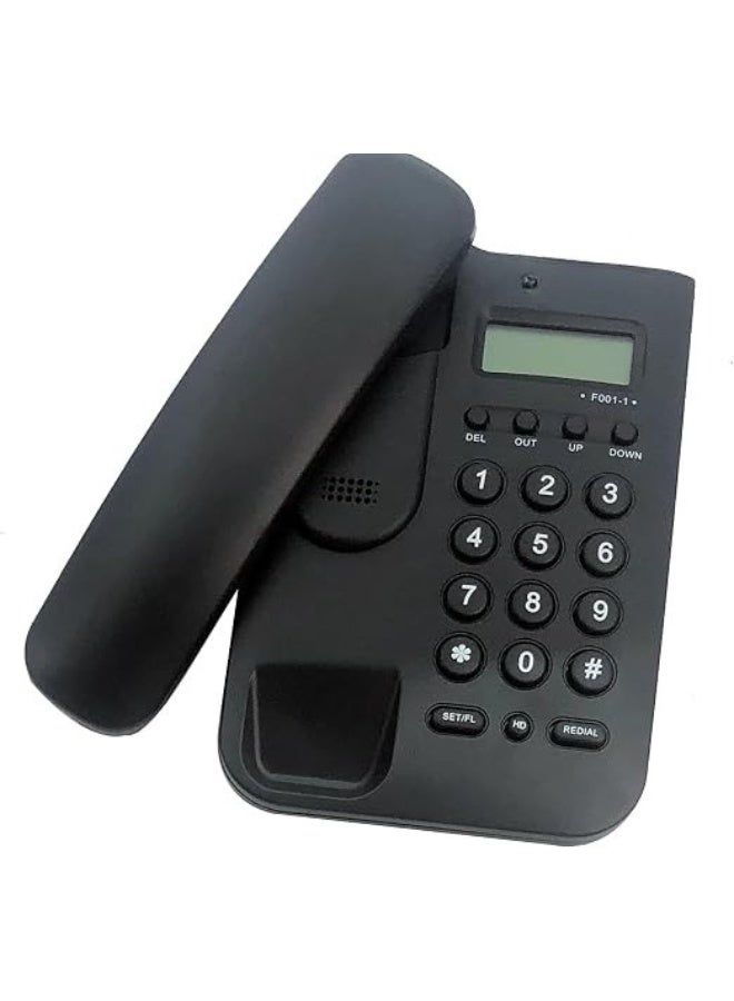 Corded landline phone with LCD display for caller ID, supports FSK and DTMF, memory for 50 incoming calls, redial and call waiting, suitable for desktop or wall mounting, black. - Image 2