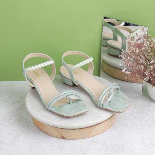 Mochi Women LIGHTGREEN Synthetic Leather Block Heel Fashion Sandal UK/6 EU/39 (33-830) - Image 2