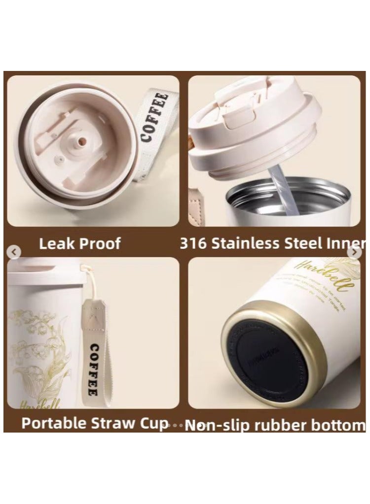Bisbell Travel Mug Reusable Insulated Coffee Cup Vacuum Insulation Stainless Steel Thermal Coffee Mug With Straw for Hot Cold Drinks,White,BB3540  - Image 2