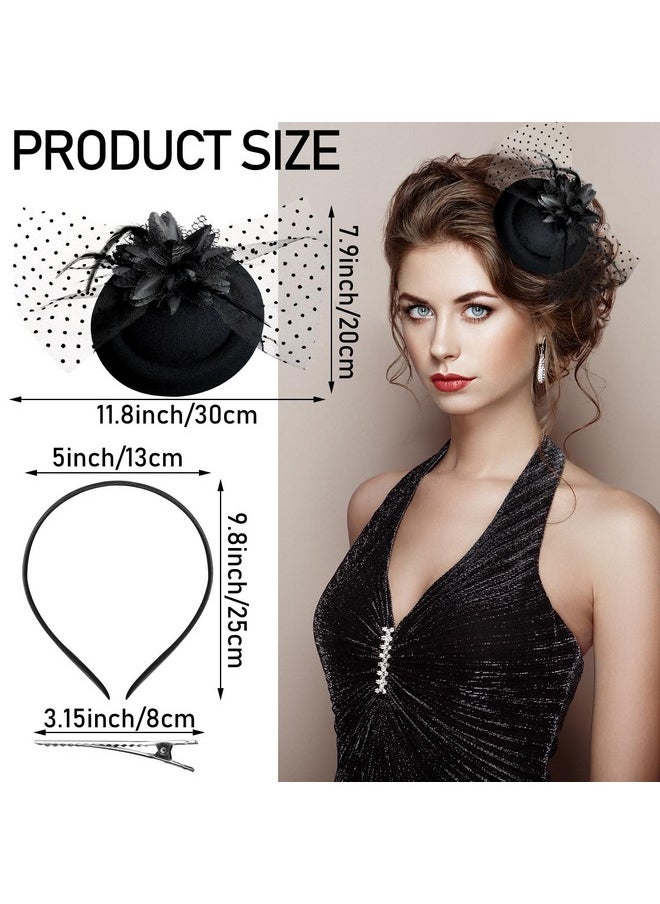 Geyoga - Geyoga 8 Pcs Fascinators Funeral Hats Black Pillbox Hat with Veil Feather Headband for Women Tea Party Church Costume(Veil) - Image 1