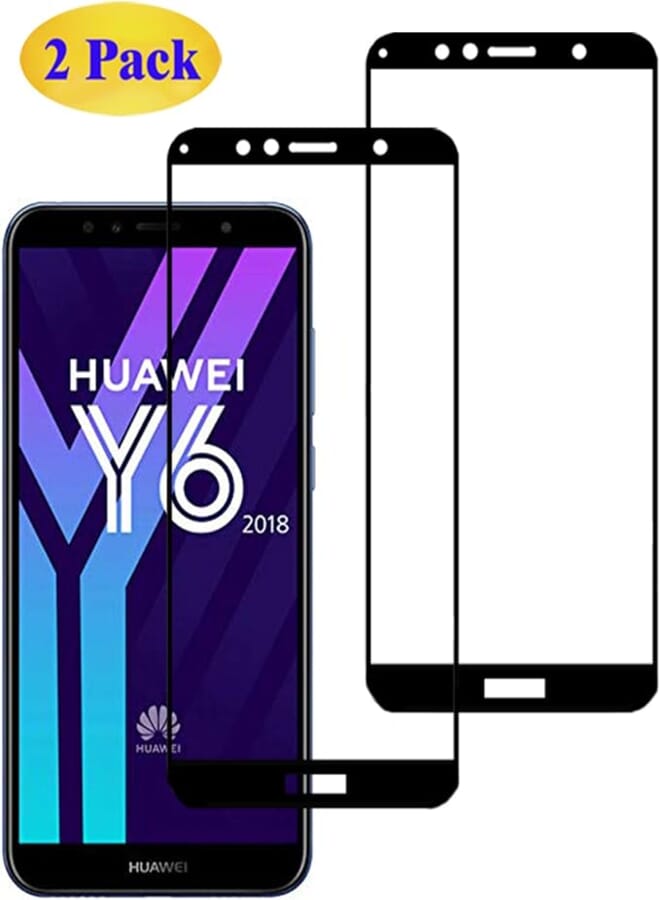 Eachy Compatible with Tempered Glass for Huawei Y6 2018 Screen Protector, [Pack of 2] Full Coverage Ultra Clear Screen Protector for Huawei Y6 2018 Tempered Glass Film 5.7 Inch Black