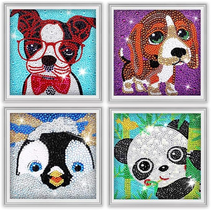 Diamond Painting Kits for Kids Animal 5D Diamond Gem Art by Number Kits Art and Crafts for Kids Ages 6-8-10-12 Girls Boys for Birthday Gifts (4Pcs)