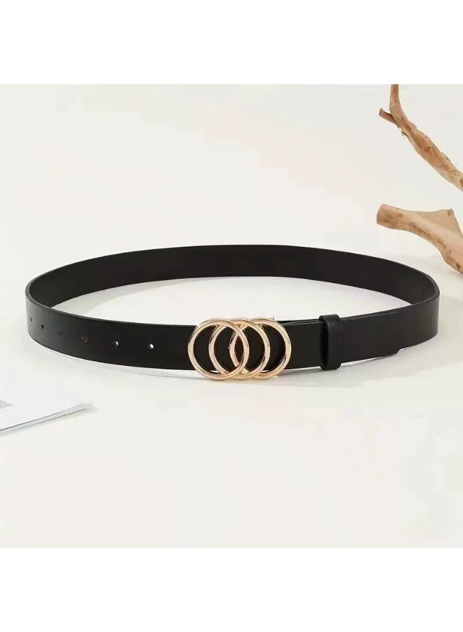 Goolsky Golden Triple Ring Buckle Belts Simple Solid Color PU Leather Waistband Classic Jeans Pants Belt Dress Coat Girdle For Women - Image 2