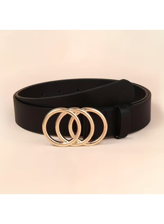 Goolsky Golden Triple Ring Buckle Belts Simple Solid Color PU Leather Waistband Classic Jeans Pants Belt Dress Coat Girdle For Women - Image 1