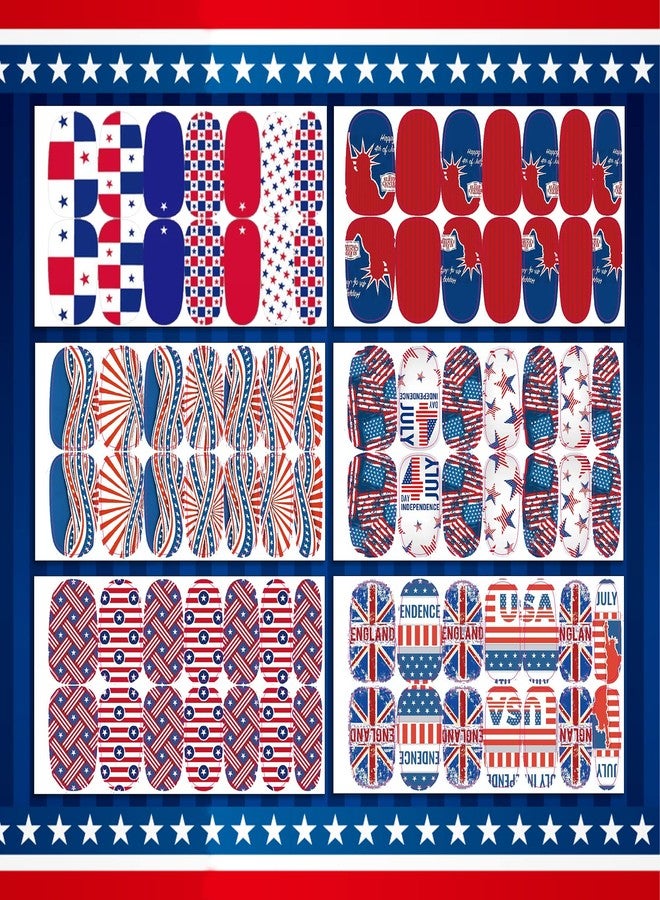 TailaiMei 12 Sheets 4th of July Nail Wraps Stickers, Patriotic Nail Polish Strips Self-Adhesive Full Wraps with 2 pcs Nail Files for Independence Day American Flag DIY Nail Art Design - Image 4
