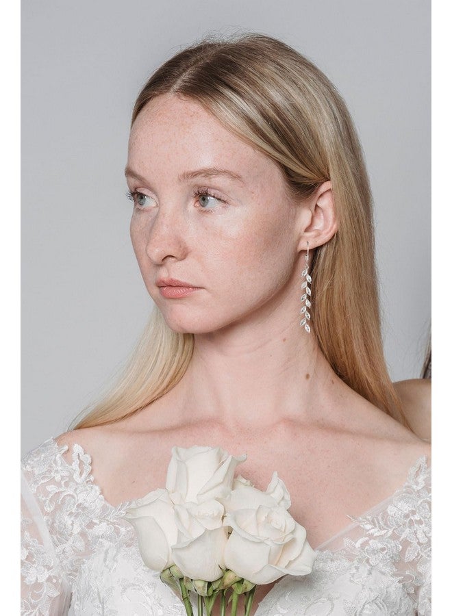 yanstar Marquise Wedding Dangle Earrings For Bride Bridesmaid, Cubic Zirconia Long Bridal Earrings For Wedding, Crystal Dangling Earrings For Women Prom Party Jewelry, Silver - Image 2