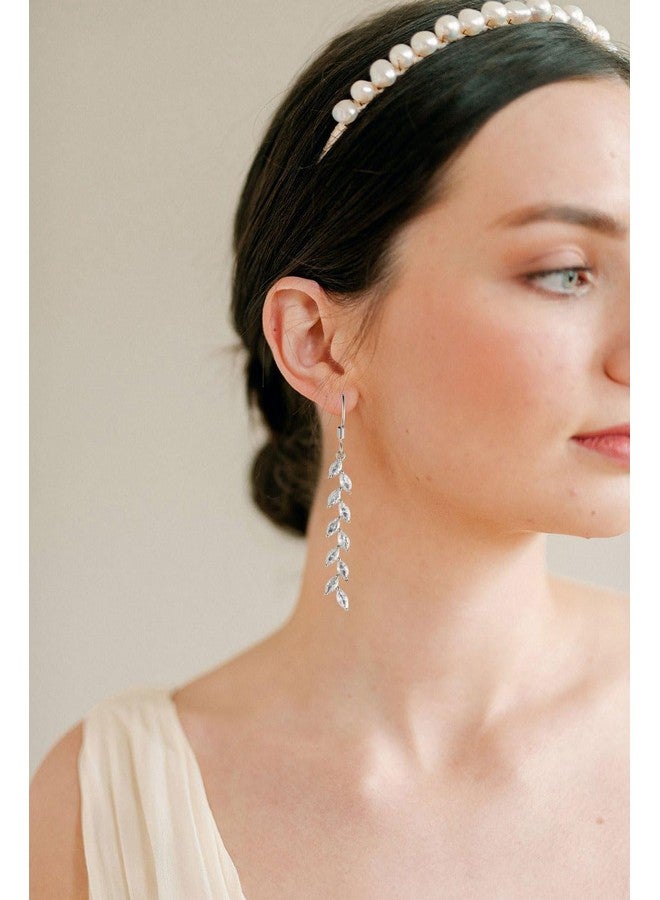 yanstar Marquise Wedding Dangle Earrings For Bride Bridesmaid, Cubic Zirconia Long Bridal Earrings For Wedding, Crystal Dangling Earrings For Women Prom Party Jewelry, Silver - Image 4