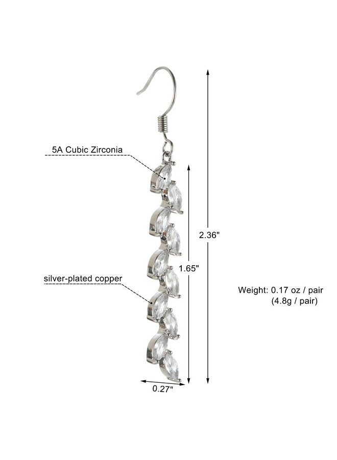 yanstar Marquise Wedding Dangle Earrings For Bride Bridesmaid, Cubic Zirconia Long Bridal Earrings For Wedding, Crystal Dangling Earrings For Women Prom Party Jewelry, Silver - Image 3