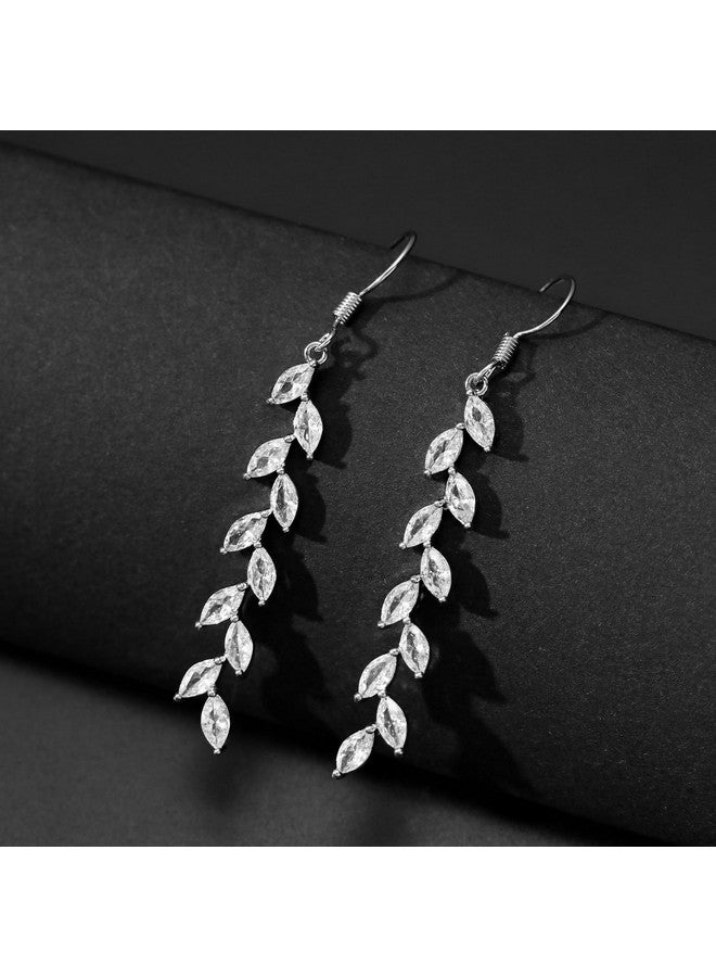 yanstar Marquise Wedding Dangle Earrings For Bride Bridesmaid, Cubic Zirconia Long Bridal Earrings For Wedding, Crystal Dangling Earrings For Women Prom Party Jewelry, Silver - Image 5