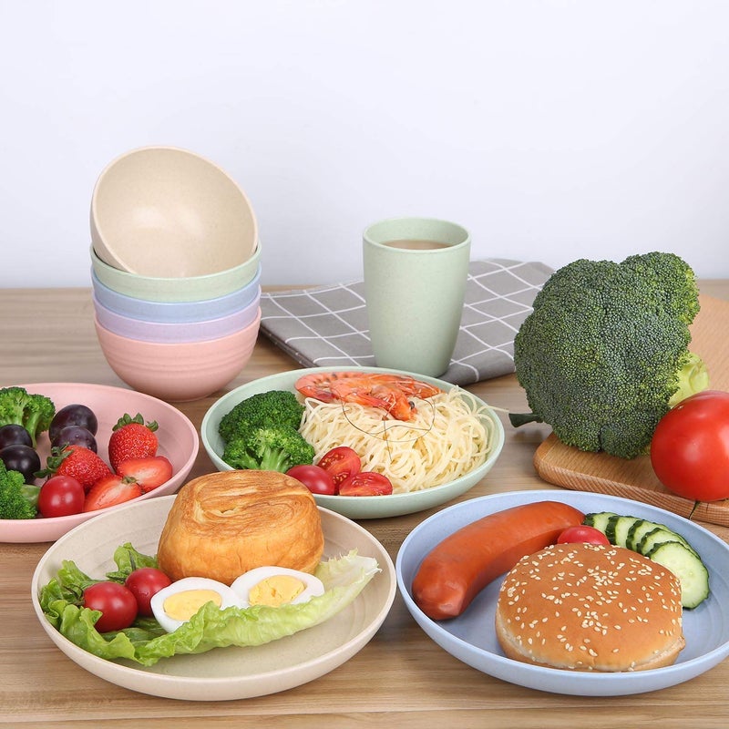 LuckyZone 8.8 Inches Unbreakable Wheat Straw Plates - Reusable Plate Set - Dishwasher & Microwave Safe - Perfect for Dinner Dishes - Healthy  BPA Free & Eco-Friendly (8.8 Inches) - Image 5