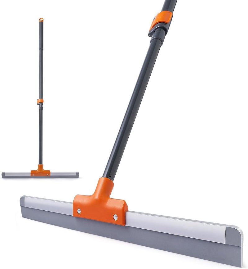 CLEANHOME ممسحة مياه للأرضيات مع مقبض تلسكوبي 112-138 سم ممسحة دش للأرضيات ممسحة مياه من السيليكون (برتقالي رمادي) - Image 1