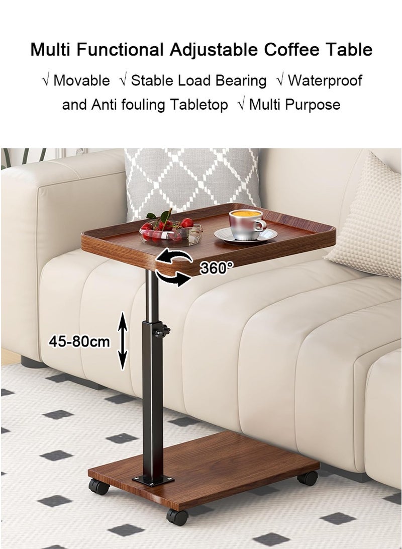 TAPIT Height Adjustable Coffee Table, Movable End Table with Wheels, Sofa and Bed Side Table for Living Room, Bedroom; Rolling Tray Desk for Coffee Corner, TV and Small Space (Brown - B) - Image 2