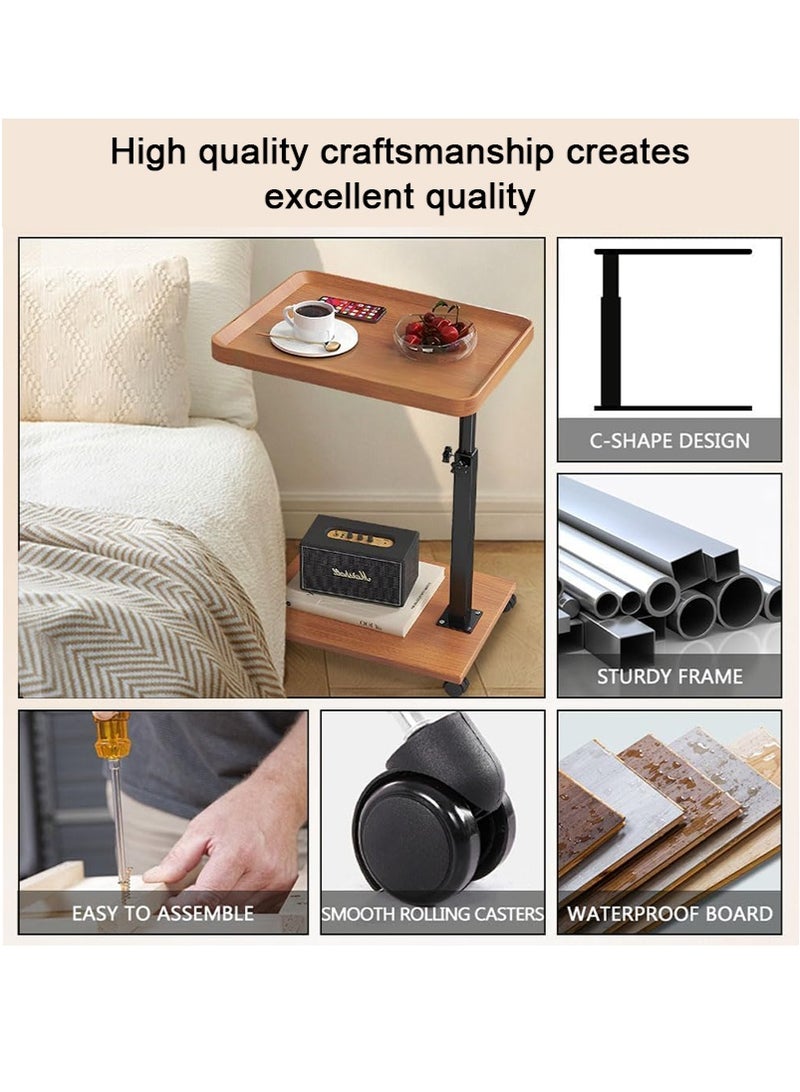 TAPIT Height Adjustable Coffee Table, Movable End Table with Wheels, Sofa and Bed Side Table for Living Room, Bedroom; Rolling Tray Desk for Coffee Corner, TV and Small Space (Brown - B) - Image 4
