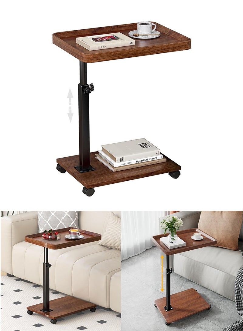 TAPIT Height Adjustable Coffee Table, Movable End Table with Wheels, Sofa and Bed Side Table for Living Room, Bedroom; Rolling Tray Desk for Coffee Corner, TV and Small Space (Brown - B) - Image 1
