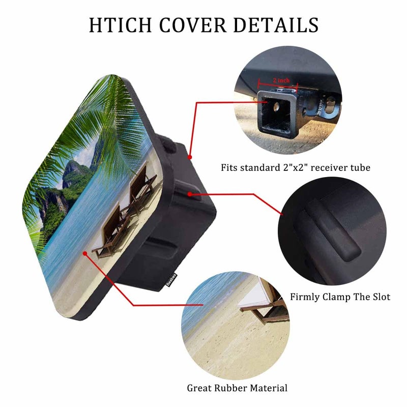 Beabes Sandy Beach Hitch Covers for Trucks Tropical Ocean Sea Chairs Mountain Rocks Palms Trailer Hitch Cover  2 Inch Tow Receiver Tube Plug Cap  Trailer Hitch Cover Compatible for Cars Pickups - Image 3