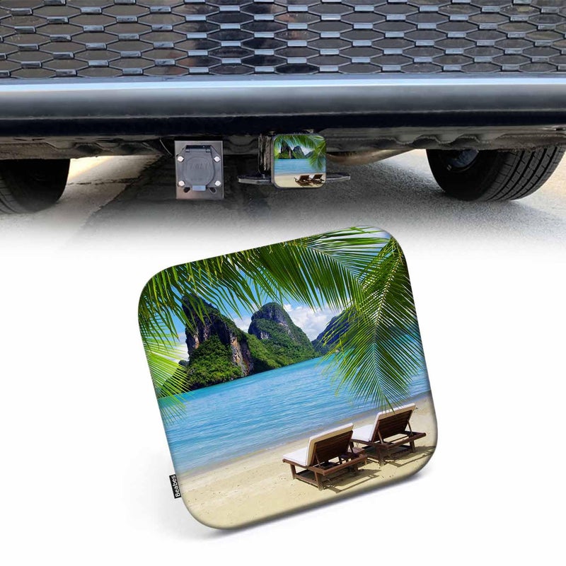 Beabes Sandy Beach Hitch Covers for Trucks Tropical Ocean Sea Chairs Mountain Rocks Palms Trailer Hitch Cover  2 Inch Tow Receiver Tube Plug Cap  Trailer Hitch Cover Compatible for Cars Pickups - Image 1