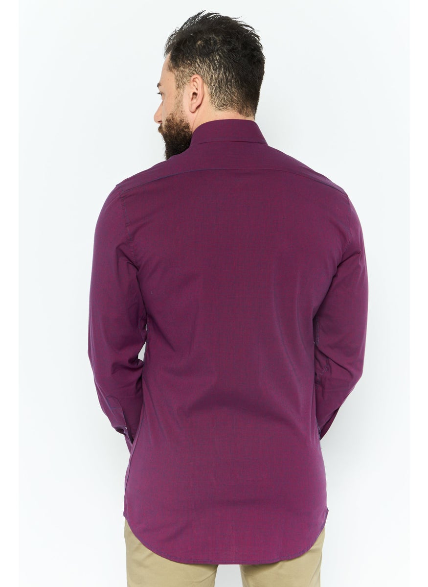 Tailorbyrd Men Regular Fit Micro Checkered Long Sleeves Casual Shirt, Burgundy  - Image 3