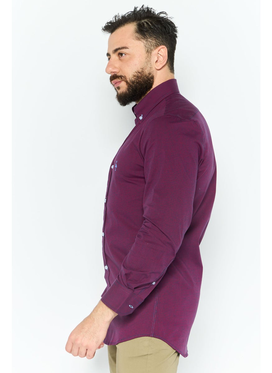 Tailorbyrd Men Regular Fit Micro Checkered Long Sleeves Casual Shirt, Burgundy  - Image 4