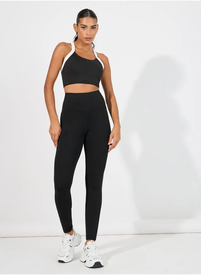 Styli Mesh & Stripe Ankle Detail Leggings