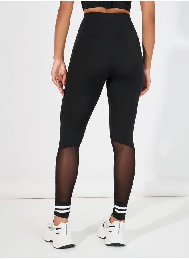 Styli Mesh & Stripe Ankle Detail Leggings